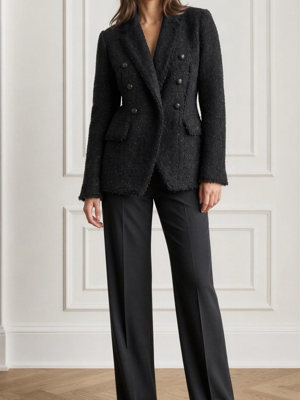 NWT White House Black Market Black Tweed Double-Breasted Blazer